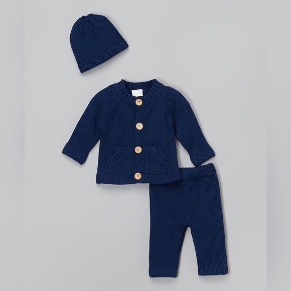 Baby Mode Knit Cardigan Set / Infant / Hat Cardigan Pants / Blue / NWT - Picture 2 of 2